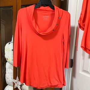 Neon Buddha bright coral Cowl Neck Top